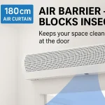 ستارة هواء 180 سم ، غطاء معدني مع جهاز تحكم عن بعد ومستشعر باب